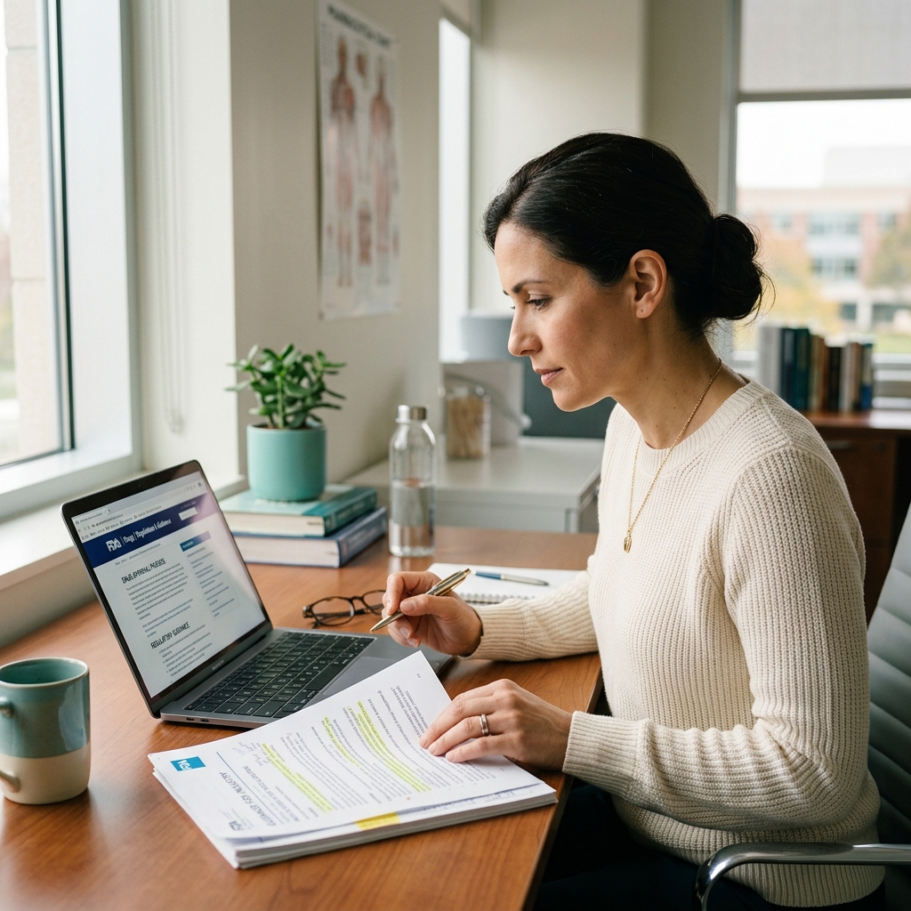 Professional reviewing FDA drug shortage documentation
